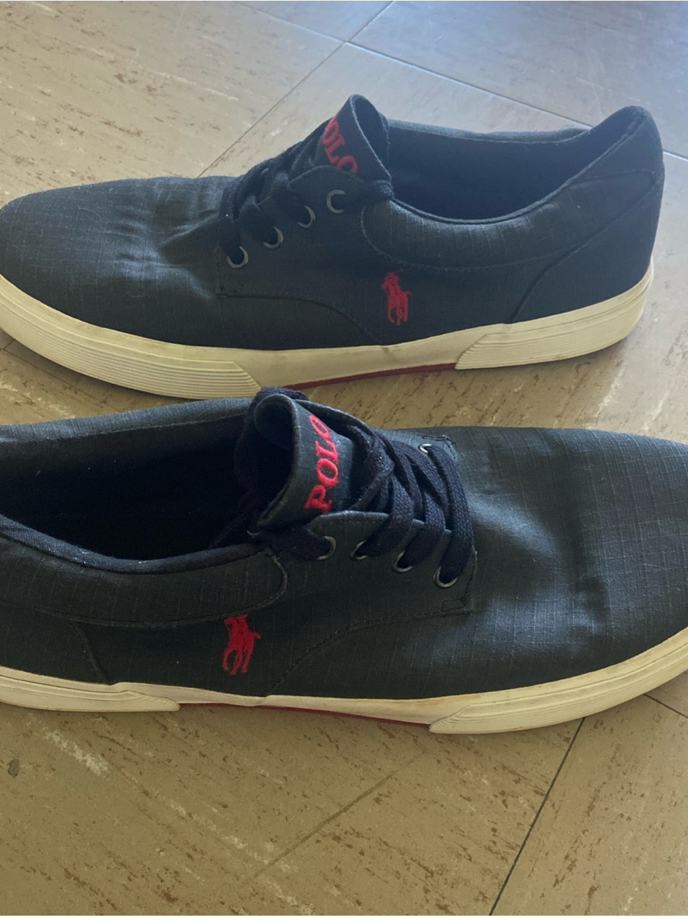 Polo by Ralph Lauren Felton Black Canvas Low-Top Sneakers with Red Pony